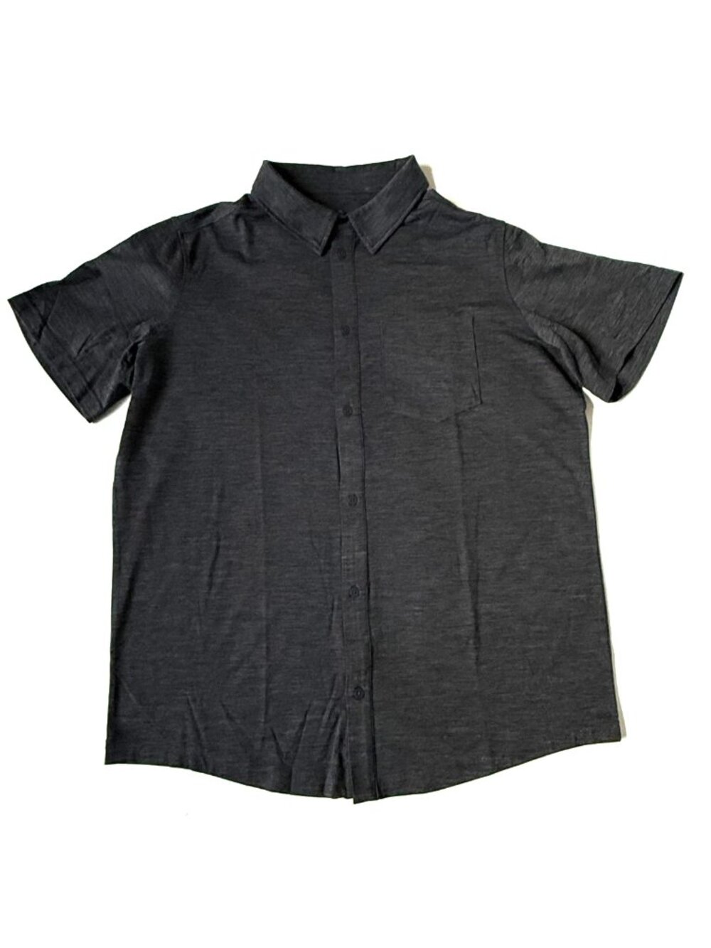 Woolx Endi Men XL Merino Wool Full Button Down Up Shirt Gray Short Sleeve Pocket